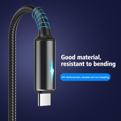 Εκπτώσεις! Καλώδιο φόρτισης USB σε USB-C με φως LED, γρήγορη φόρτιση, πλεγμένο καλώδιο 1