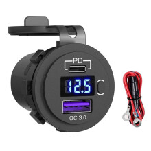 Car Charger Socket 12V 24V 3.0 USB SUV Car Charger Waterproof 36W Type C PD Outlet Fast Charger with OFF Power