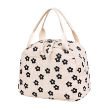 Sac à lunch isotherme en velours côtelé beige chrysanthème (1)