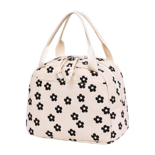 Beige Chrysanthemen-Cord-Isoliertasche (1)