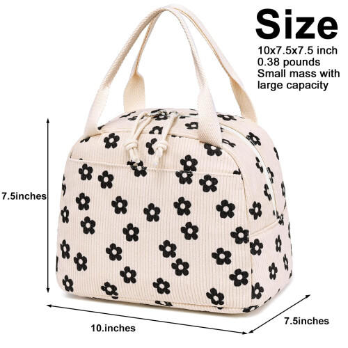 Beige Chrysanthemen-Cord-Isoliertasche (1) 2