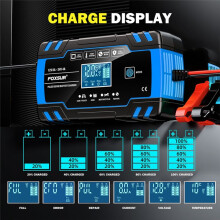 Foxsur Motorcycle Car Battery Charger 12V 8A 24V 4A Automatic Pulse Repair LCD Car Battery Repair Charger-EU Plug