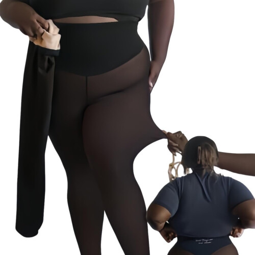 Leggings femininas com forro de lã e cós de compressão.