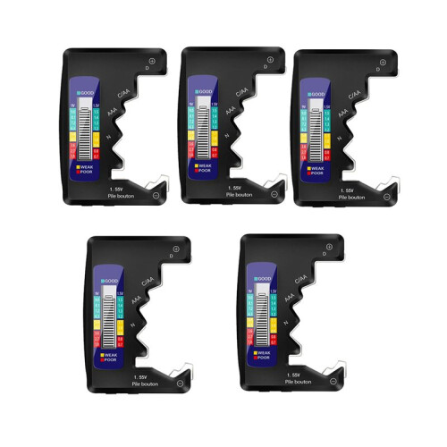 5Pcs Digital Battery Tester LCD Display AA/AAA/9V/1.5V Button Cell Battery Capacity Check Capacitance Diagnostic Tool,A