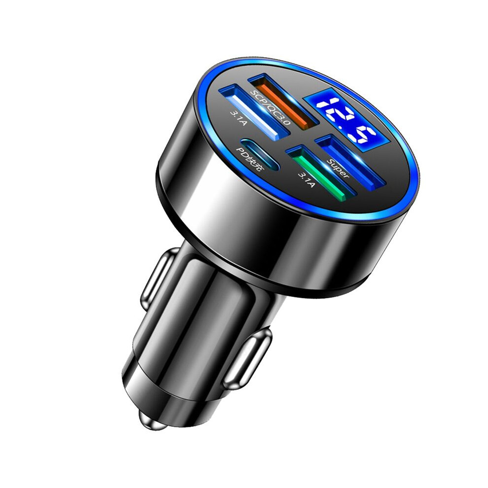 5 in 1 Car Auto Charging Plug Adapter LED Digital Display 15W Car Charger Adapter Fast Charging