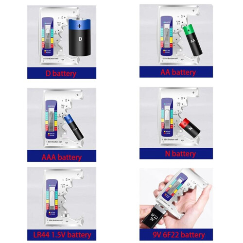 5Pcs Digital Battery Tester LCD Display AA/AAA/9V/1.5V Button Cell Battery Capacity Check Capacitance Diagnostic Tool,B 2