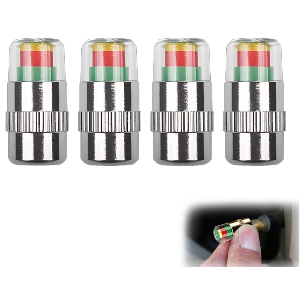 Car Tire Pressure Monitor Valve Stem Caps, 2026 Upgraded 3 Color Eye Alert Sensor Indicator For 36 Psi Tires, 4Pcs Valve Caps Gold 9399596025193