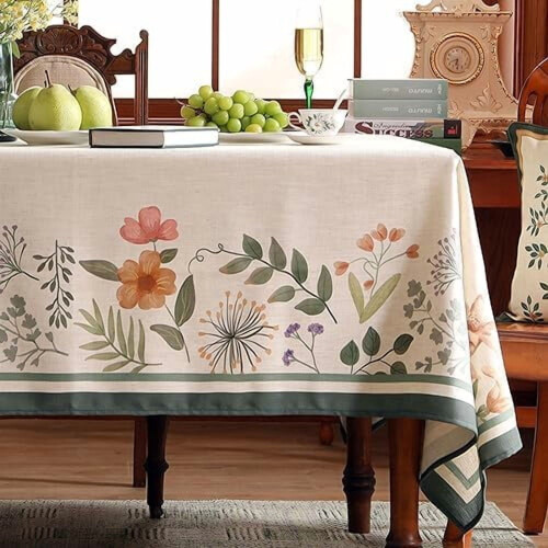 Beige rektangulär bordsduk i linneblandning 155 x 280 cm 1