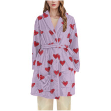 Peignoir de couple pour femmes, imprimé cœur, long peignoir en flanelle, vêtement d'intérieur confortable et doux, tailles M à 3XL, cadeau