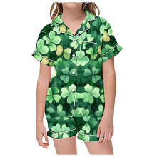 Ediodpoh Kids' St. Patrick's Day 2-Piece Pajama Set, Short Sleeve & Shorts, Light Green, Size 6-7 Years, Comfortable Sleepwear