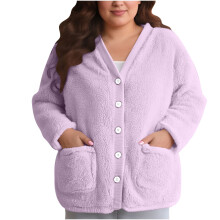 Kukoosong Damen-Fleece-Pyjama-Mantel, weich und bequem, lockerer Plüsch-Schlafanzug, flauschige Oberbekleidung