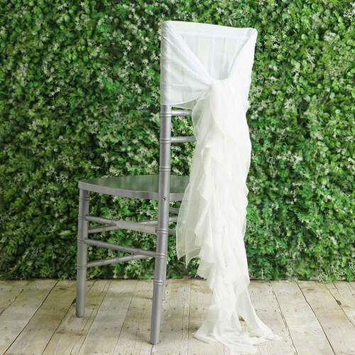 Huse de scaun BalsaCircle10Ivory Premium din șifon creț solid pentru nuntă 1