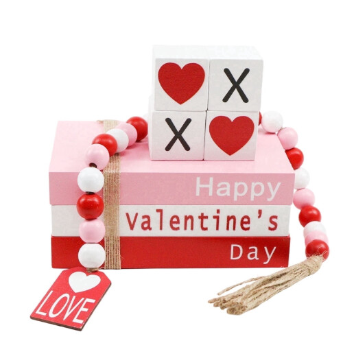 Valentin-napi fa könyvdekoráció 4XOXO táblákkal
