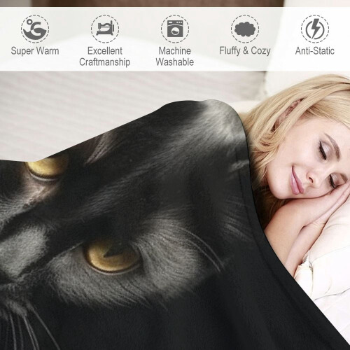 Kuscheldecke mit schwarzer Katze, Flanell, 150 x 200 cm 2