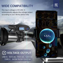 Motorcycle USB Charger 30W QC3.0 Type C Charger IP67 Waterproof Handlebar Mounting Bracket Moto Phone Charger