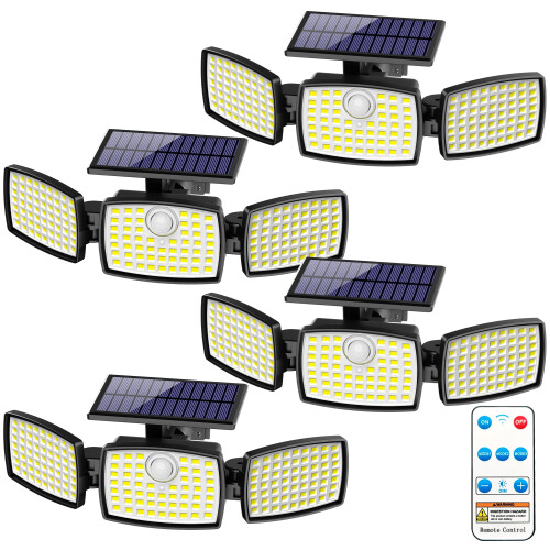 Luminária solar externa com 179 LEDs, 3 cabeças ajustáveis, 270, 3