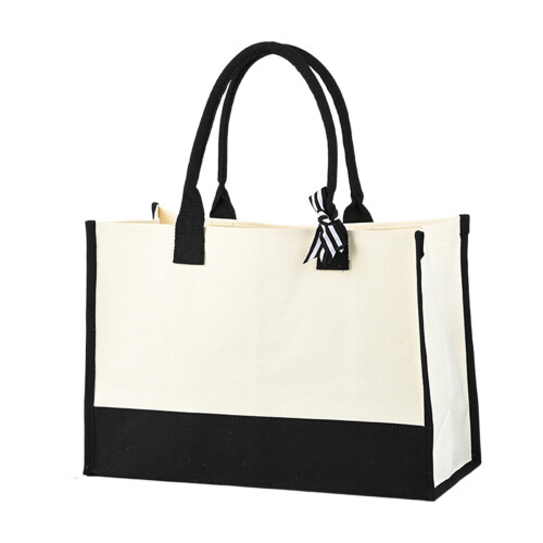Τσάντα Tote από καμβά σε μαύρο και άσπρο χρώμα 17x12x8 εκ.