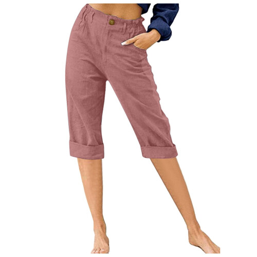 Damen-Hose mit weitem Bein, hoher Bund, gerader Schnitt, Freizeithose