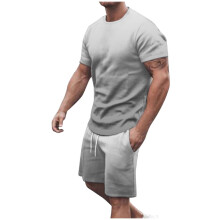 Men's Short Sets 2 Piece Outfits Summer Casual Round Neck T Shirts Print Short Sleeve Blouse and Shorts Tracksuit Sets with Pockets