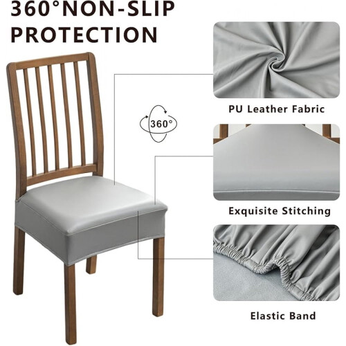 Capas para cadeiras de jantar em couro PU cinza, elásticas e 1