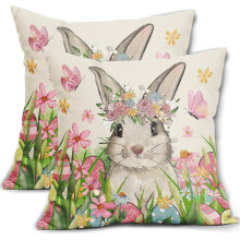 Housses de coussin de Pâques 40 x 40 cm, coton et lin, lot de 2
