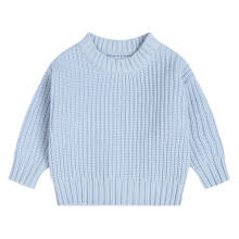 Kids Toddler Baby Boys Girls Cotton Sweaters Winter Loose Solid Color Pullover Sweater Cute 2025 Casual Thick Keep Warm Sweater Light Blue
