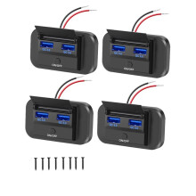 4PCS USB Outlet 36W Dual QC3.0 Quick Charge Socket 12V 24V RV Panel Car Charger for Marine Boat ATV Motorcycle