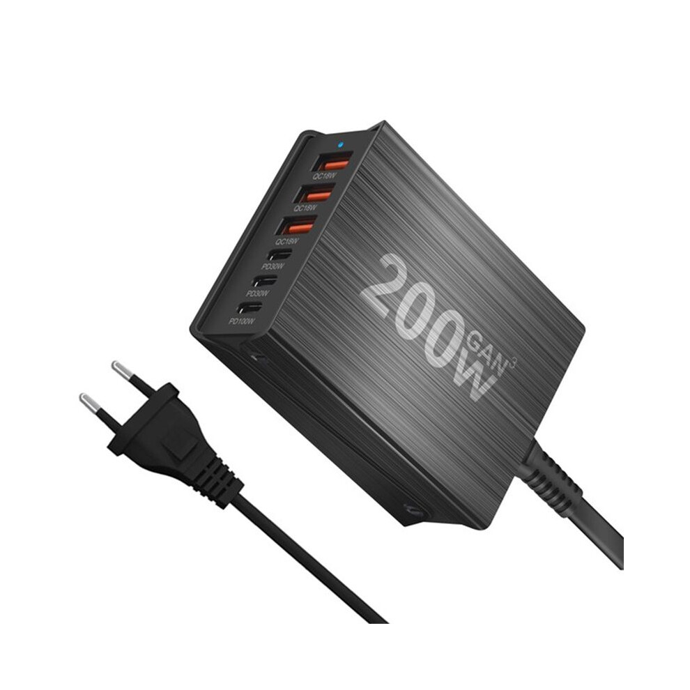 200W 6-Port Charging Station Hub Fast Compact Gan Desktop Charger Power Adapter Usb C Fast Charger For Phones Eu Plug 4713832890560