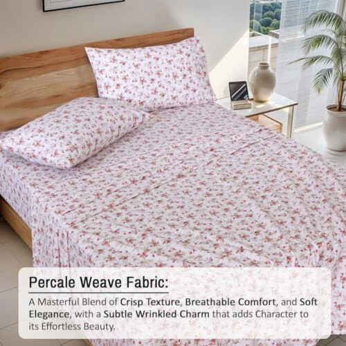 Ensemble de draps 3 pièces en percale de coton 100 % coton, taille Twin XL 1