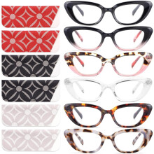 Set van 6 cat-eye leesbrillen voor dames, modieus en schattig, met blauwlichtfilter, geschikt voor computergebruik en voorzien van een veerscharnier.