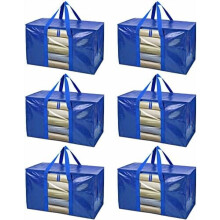 Set van 6 extra grote verhuisdozen met verstevigde handvatten, robuuste opbergtassen voor verhuisbenodigdheden, verpakken en kamperen (blauw met