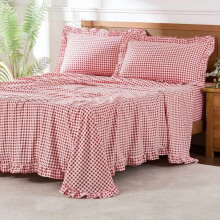 Ensemble de draps à carreaux vichy pour lit queen, en microfibre brossée, 4 pièces