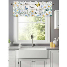 Cantonnière à motif marguerites style ferme, 107 x 30,5 cm, passe-tringle