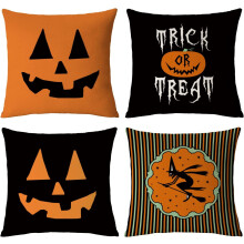 Housses de coussin d'Halloween 50 x 50 cm, lot de 4, motif citrouille et chauve-souris