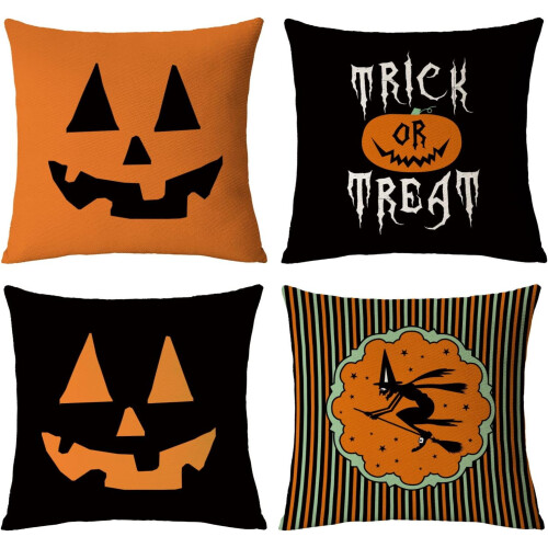 Μαξιλαροθήκες Halloween Σετ 4 τεμαχίων 20x20 ιντσών με νυχτερίδα κολοκύθας
