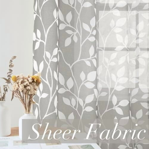 Leaf-Print Sheer Voile Curtains, Silver Grommet, 2 Panels 2
