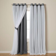 Talia Double Layer Indoor Curtains, Sheer and Room Darkening Blackout, Grommet Top, Energy Efficient, 2-Pack Set, 52"x120", Black Pearl