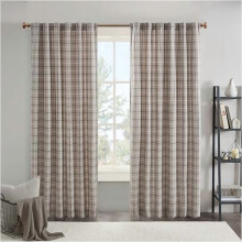 Anaheim Cabin Plaid Thermal Curtain, Fleece-Lined, Room-Darkening Drape for Living Room/Bedroom, 50x63", Brown, 1-Panel Rod Pocket