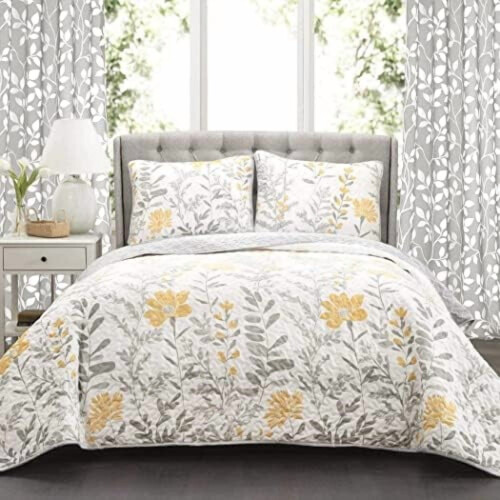 Leaf-Print Sheer Voile Curtains, Silver Grommet, 2 Panels 1