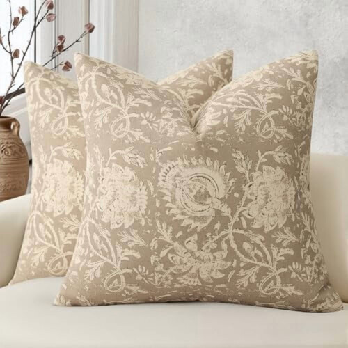 Blommiga örngott 24x24 Set med 2 Neutrala