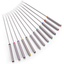 12-Pack Stainless Steel Fondue Forks 9.5", Color-Coded for Cheese/Chocolate Fondue & Marshmallows – Heat-Resistant Handles
