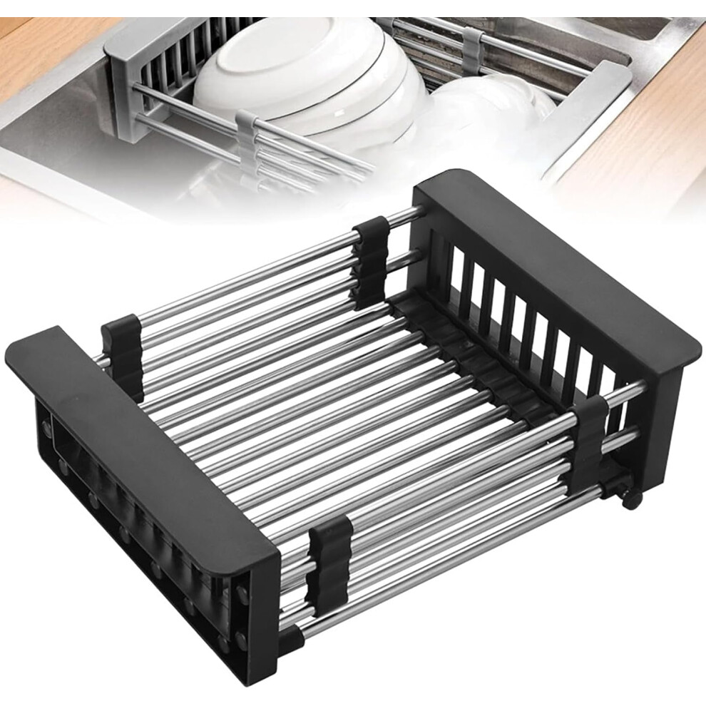 Stainless Steel Extendable Sink Drain Basket, Retractable Over-Sink Dish Rack, Portable Telescopic Sink Accessory, Compatible With Standard Sinks 9357860765046