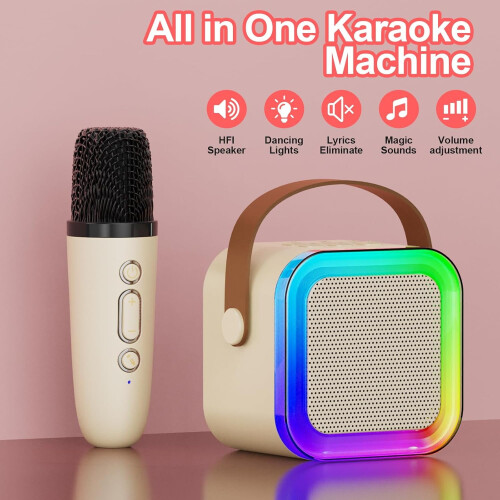 Mini karaoke machine with Bluetooth, 2 wireless mics, voice 1
