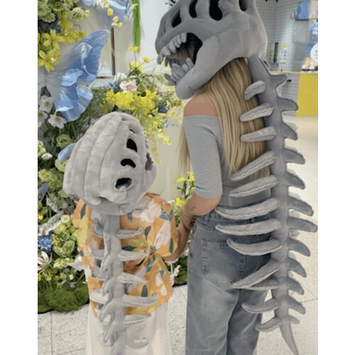 Silly Dinosaur Plush Skeleton, 29/45'' 3D Dinosaur Skeleton Plush Hat, Φορετό Κοστούμι Dino με Κεφαλή, 2