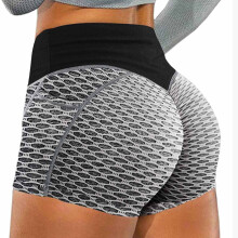 2025, Pantaloni scurți de yoga pentru femei, cu buzunare, cu talie înaltă, pentru controlul abdomenului, texturați, leggings