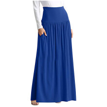 Kvinders Fold Højtaljet Ruched Maxi Nederdel Ensfarvet med Lommer Plus Size S-4XL