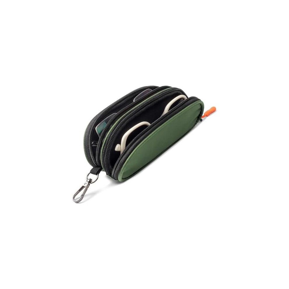 Double Eyeglasses Case Soft Portable Zipper Sunglasses Pouch with Keychain Clip for Men Women