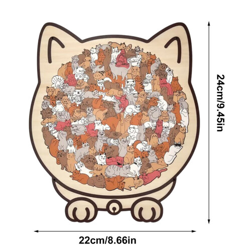 Puzzle en bois en forme de chat, coloré, 1 pièce 1