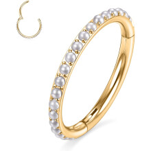 Sebészeti acélból készült kagylópiercing ékszer 16g – fehér gyöngy Daith, Septum, Lip, Helix, Rook Clicker karikák (Standard