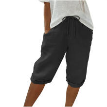Dameshorts Aoujea Sommer Plus Size Dame Afslappet Sommer Halvshorts Ensfarvede Stretch Denimbukser Blå Denimbukser Denim Gul på Udsalg
